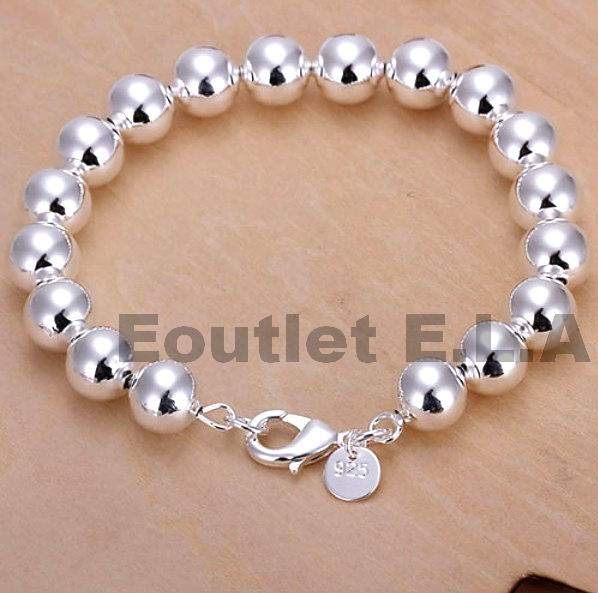 10mm SHINY SILVER BEADS BRACELET-20.5cm